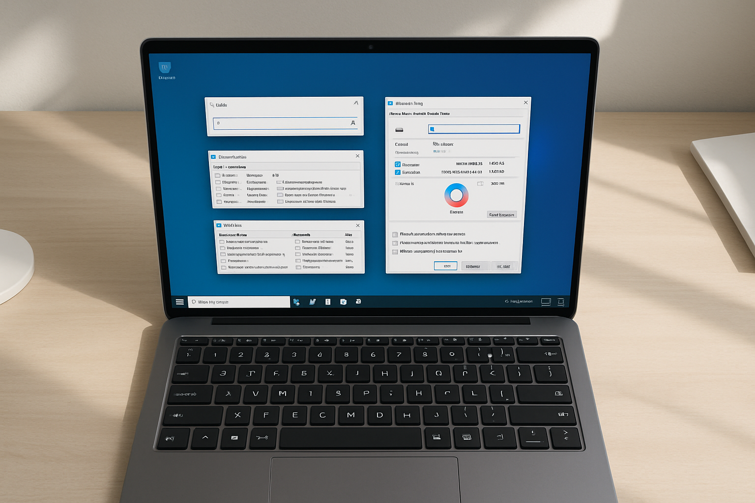 Laptop running several lightweight Windows utilities side by side