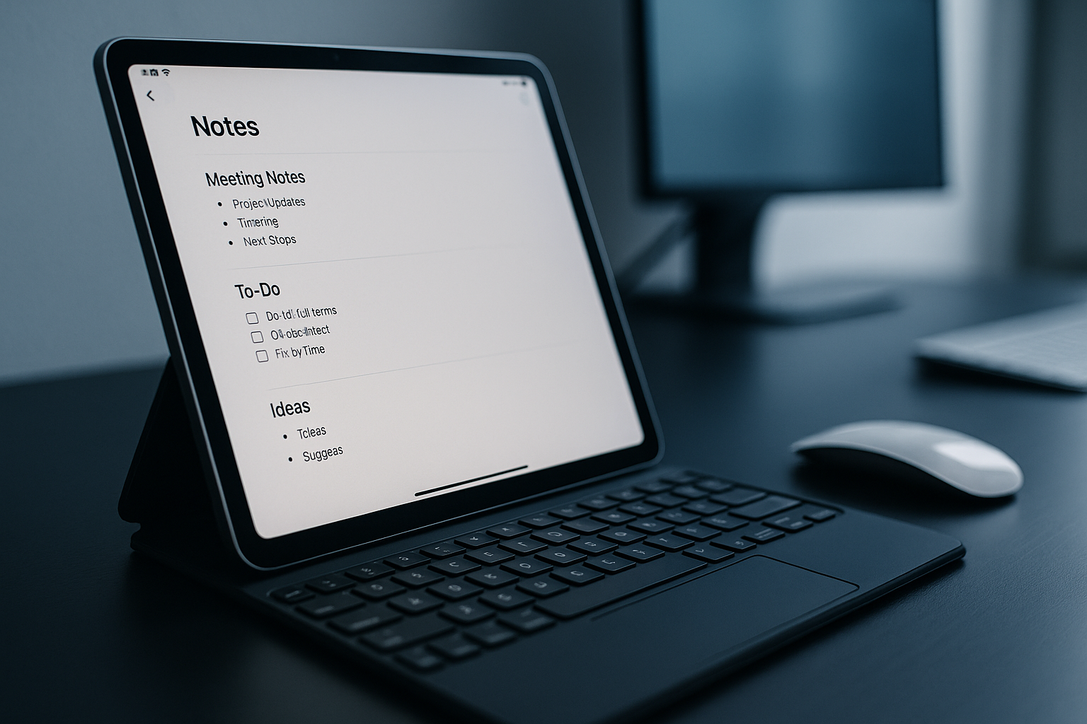 iPad in workstation setup running structured note taking app