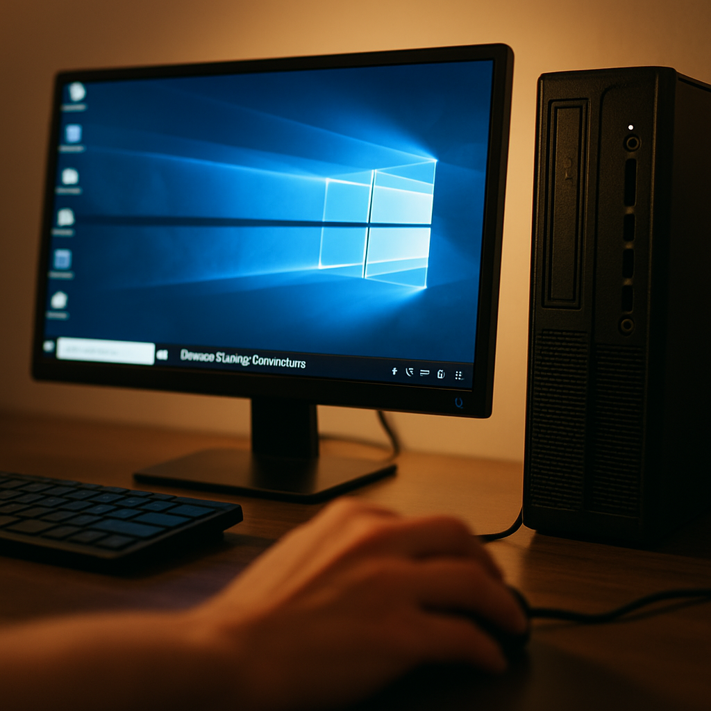 Windows PC showing active remote desktop session on monitor.